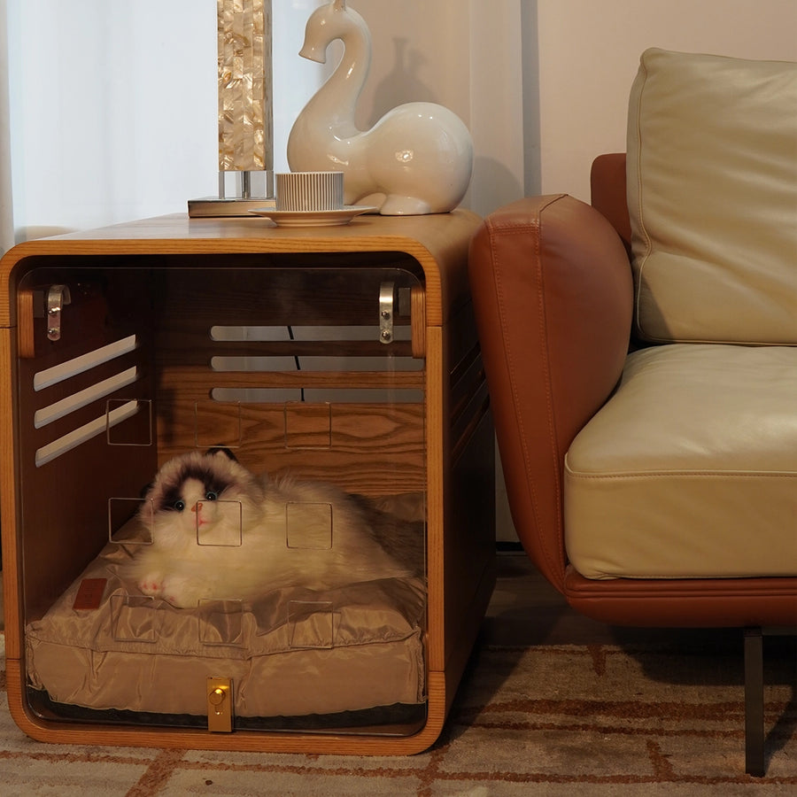 Cozy Pet Pod Side Table — A side table and cozy retreat for your pet.