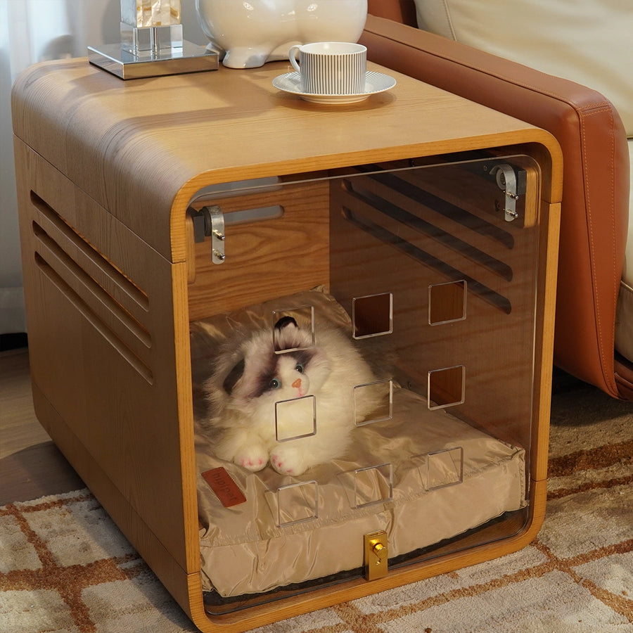 Cozy Pet Pod Side Table — A side table and cozy retreat for your pet.