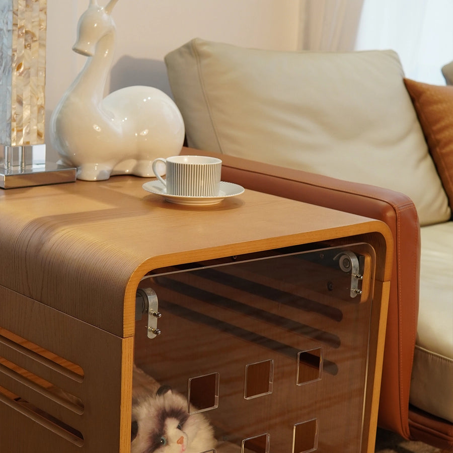 Cozy Pet Pod Side Table — A side table and cozy retreat for your pet.